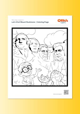 "Otto's Tales: Let's Visit Mount Rushmore" Coloring Page