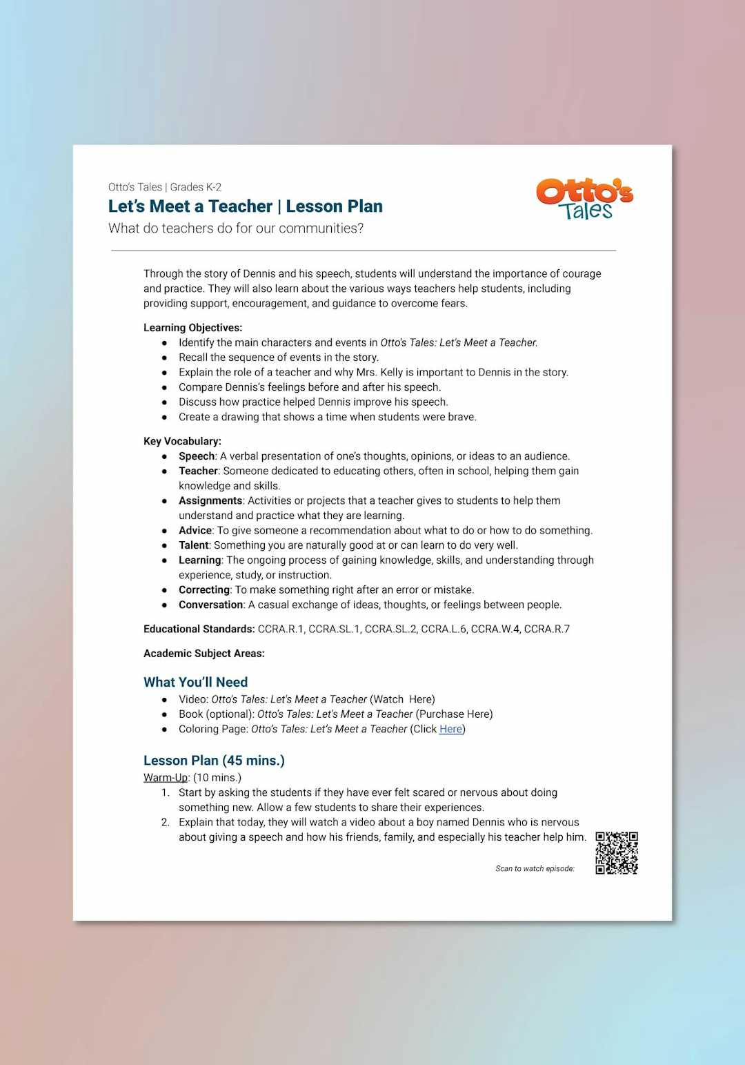 "Otto's Tales: Let's Meet a Teacher" Lesson Plan